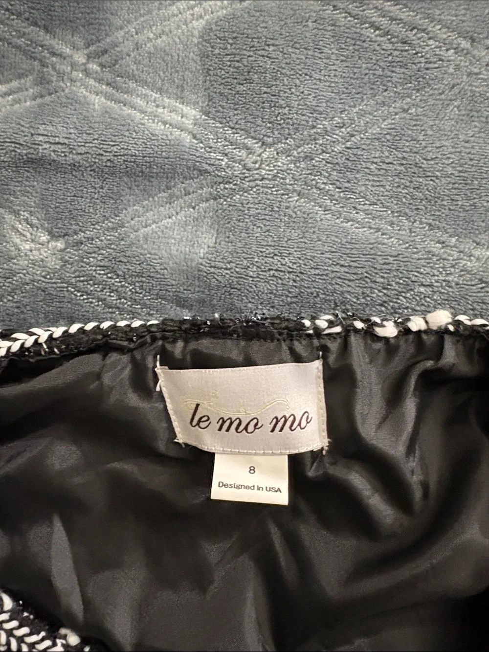 Girls Black & White Tweed Jacket with Floral Brooch